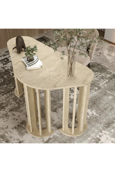 klubeconcept Osmanlı Zarafeti Beyaz Oval Ayaklı Çalışma Masası %100 MDF 120 cm ürün görseli 1