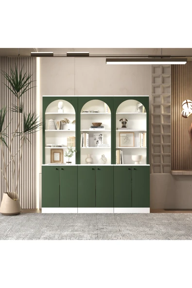 klubeconcept ARCERA Yeşil LED’li Kitaplık & Vitrin Dolabı %100 MDF ürün görseli 1