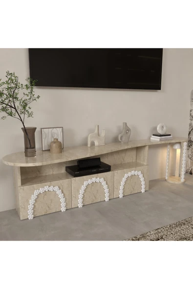 klubeconcept %100 MDF Kişiye Özel 180 cm Ponpon Detaylı Modern TV Ünitesi – Özel Tasarım ürün görseli 1