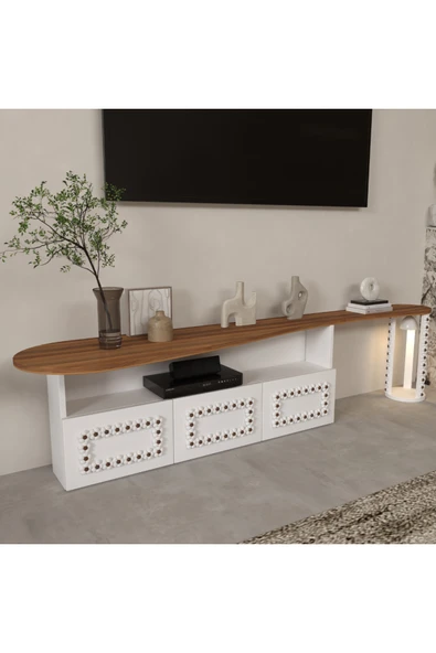 klubeconcept %100 MDF Kişiye Özel 200 cm Ponpon Detaylı Modern TV Ünitesi Özel Tasarım ürün görseli 1