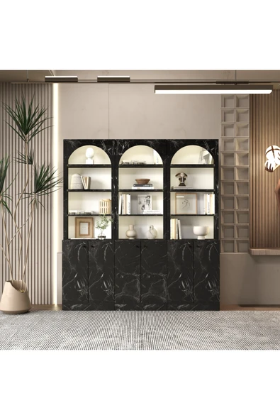 klubeconcept KEMER NOIR Çok Amaçlı Kitaplık Kütüphane Modern Kemer Tasarımlı Kapaklı Kitaplık Ünitesi ürün görseli 1