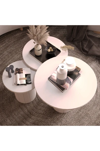 klubeconcept Bohem Breeze 3'lü Beyaz MDF Orta Sehpa Seti 100 % MDF ürün görseli 1