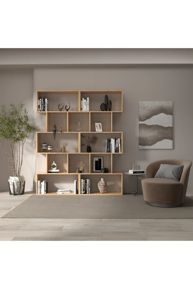 klubeconcept Modern Meşe Kitaplık Estetik 100% MDF ürün görseli 1