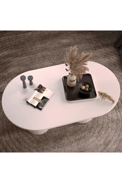 klubeconcept Bohem Breeze Beyaz Oval Orta Sehpa 100% MDF ürün görseli 1