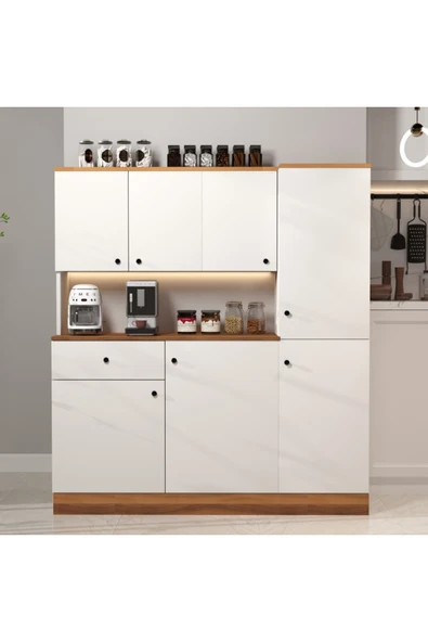 klubeconcept 100 % MDF Kabinli Kahve Köşesi –140 cm LED Aydınlatmalı, Çok Amaçlı Mutfak ve Airfryer Dolabı ürün görseli 1