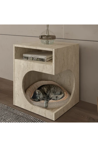 klubeconcept CalmCorner Kedi Köpek Evi ve Sehpa % 100 MDF Mermer Desenli ürün görseli 1