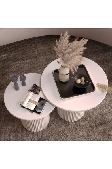klubeconcept Bohem Modern Silindirik Ayaklı İkili Orta Sehpa Seti 100 % MDF ürün görseli 1