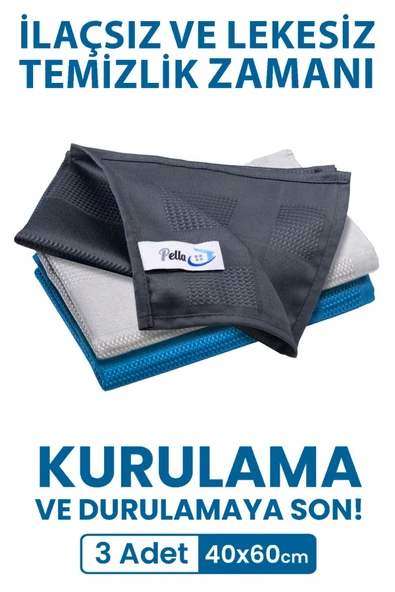 pella ithal Orijinal 3'lü Mikrofiber Temizlik Bezi, Cam, Araba, Mutfak, MikrofiFiber Bez ürün görseli 1