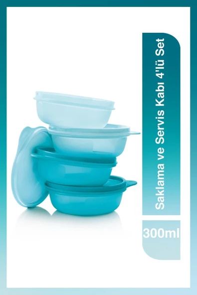Tupperware BUZDOLABI SAKLAMA ve SERVİS KABI ŞEKER KAPLAR TURKUAZ 300 ML 4'LÜ ürün görseli 1