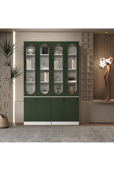 klubeconcept KUBBE Beyaz Kemer Formlu Kitaplık Ünitesi Vitrin 140x30x210 ürün görseli 1