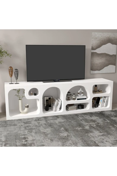 klubeconcept Bohem Beyaz Kavisli TV Ünitesi ve Konsol - Modern Organik Tasarım ürün görseli 1
