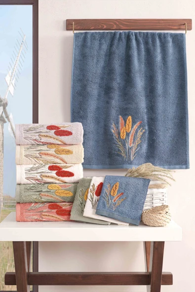MARİBOR TRIGO - %70 Bambu / %30 Pamuk Suzeni Nakışlı El Havlusu - 6'lı Set 50x90 ürün görseli 1