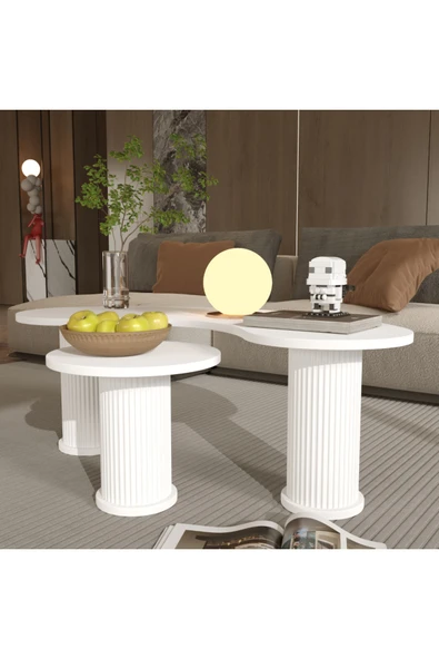 klubeconcept ALBERO Verde Premium Organik Form Yivli Bohem Ayaklı İkili Orta Sehpa Seti ürün görseli 1