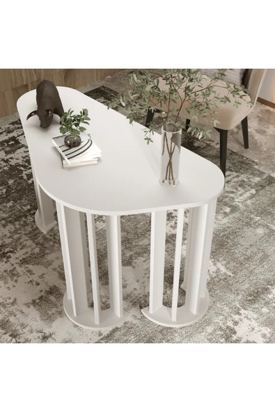 klubeconcept Osmanlı Zarafeti Beyaz Oval Ayaklı Çalışma Masası %100 MDF 120 cm ürün görseli 1