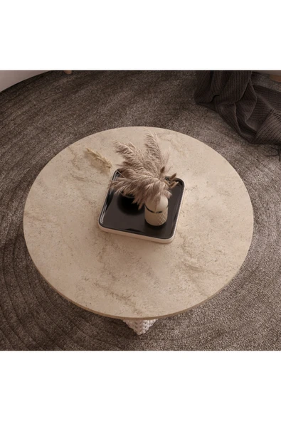 klubeconcept %100 MDF Kişiye Özel Ponpon Detaylı Yuvarlak Orta Sehpa Özel Tasarım ürün görseli 1