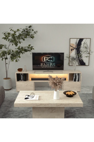 klubeconcept ADAPT TRAVERTEN GENİŞLEYEBİLİR TV ÜNİTESİ + SEHPA %100 MDF ürün görseli 1