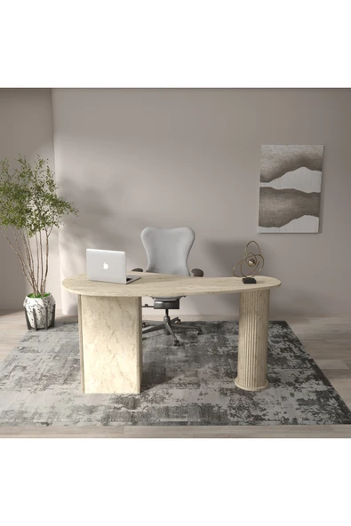 klubeconcept Modern Travertan Çalışma Masası Ofis ve Ev İçin Zarif 100 % MDF ürün görseli 1