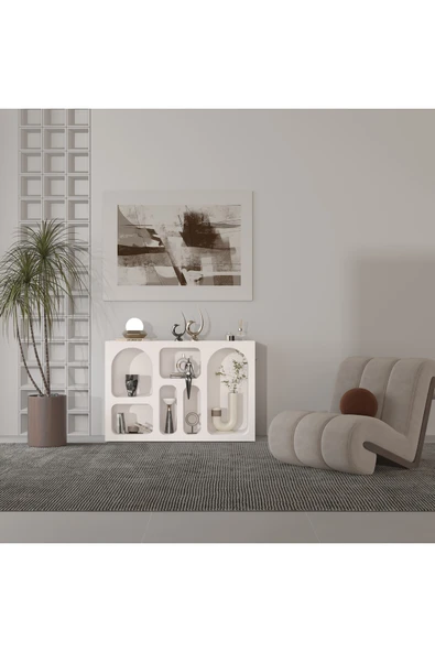 klubeconcept %100 MDF Beyaz Renk Modern Dekoratif Nişli Konsol – 120x80 cm Raflı Ünitesi ürün görseli 1
