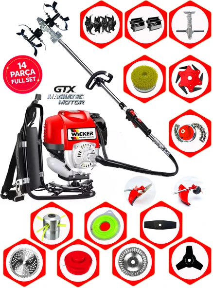 Wacker Pro German KRAFT-914X Sırt Tırpan+ Akrobat Çapalama + Toprak Eşeleme 14 Parça Arazi Setli ürün görseli 1