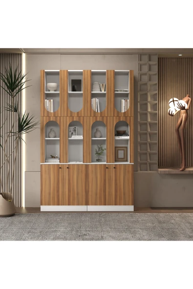 klubeconcept DERGÂH Beyaz Nişli Kemer Formlu Kitaplık Ünitesi | 140×30×210 cm ürün görseli 1