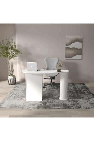 klubeconcept Modern Beyaz Çalışma Masası Ofis ve Ev İçin Zarif 100 % MDF ürün görseli 1
