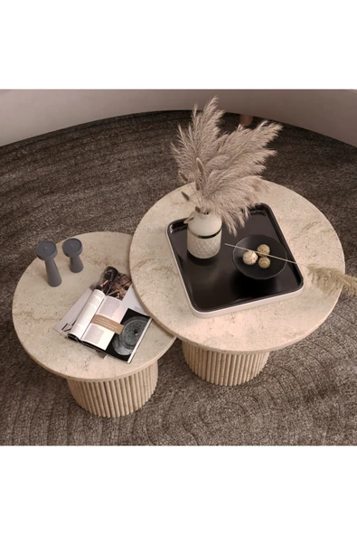 klubeconcept Bohem Modern Silindirik Ayaklı İkili Orta Sehpa Seti 100 % MDF ürün görseli 1