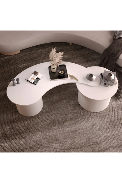 klubeconcept BohoForm Set – Beyaz Fasulye & Yuvarlak Orta Sehpa Takımı ürün görseli 1