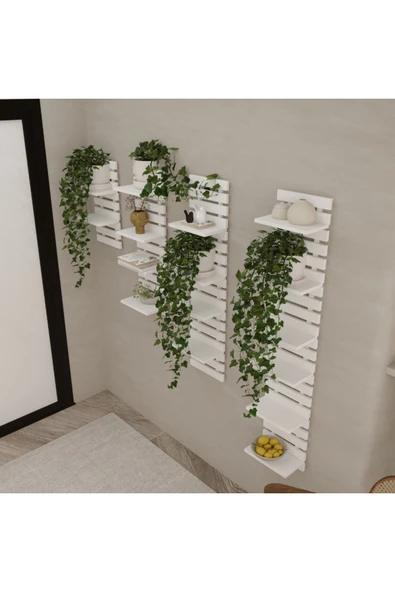 klubeconcept %100 MDF Beyaz Renk Modern Duvar Rafı Dekoratif Bitki ve Kitaplık Ünitesi IŞIKLI ürün görseli 1