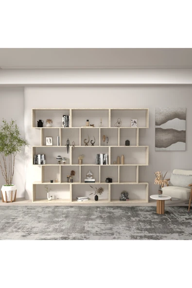 klubeconcept Traverten Desenli Dekoratif Kitaplık 6 Gözlü Modern Raf Ünitesi 100% MDF ürün görseli 1