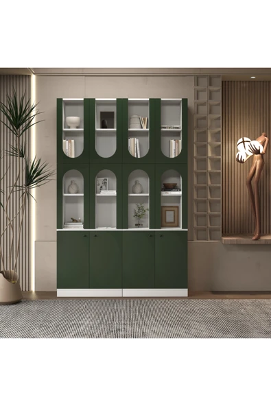 klubeconcept DERGÂH Beyaz Nişli Kemer Formlu Kitaplık Ünitesi | 140×30×210 cm ürün görseli 1