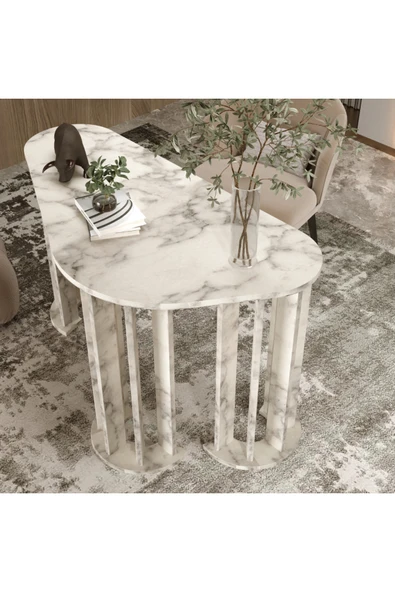 klubeconcept Osmanlı Zarafeti Beyaz Oval Ayaklı Çalışma Masası %100 MDF 120 cm ürün görseli 1