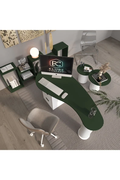 klubeconcept Verde Serisi Ofis Takımı Masa 2’li Sehpa ve Kitaplık/Konsol %100 MDF ürün görseli 1