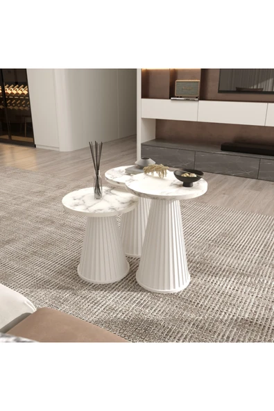 klubeconcept Siyah Mermer Desenli MDF Yan Sehpa Takımı – 3’lü Set ürün görseli 1