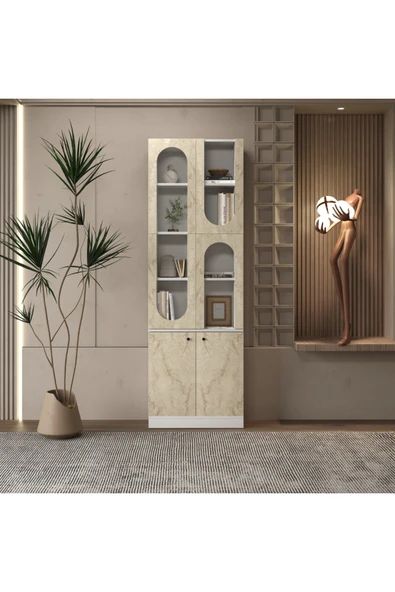 klubeconcept ARC Duo Beyaz Kemerli Kitaplık 70x30x210 cm ürün görseli 1