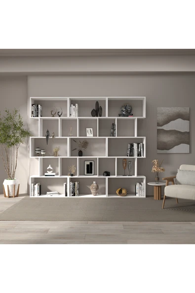 klubeconcept Modern Beyaz Kitaplık Estetik Çalışma Odası 100 % MDF ürün görseli 1