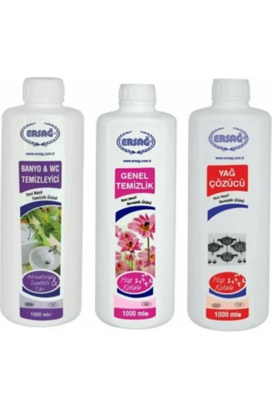 Ersağ Ersağ Genel Temizlik + Banyo Wc + Yağ Çöz 3'lü Set x 1000 ml ürün görseli 1