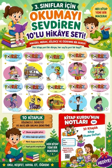 3 .Sınıf Öğrencileri İçin Zevkle Okuyacağı 10 lu Hikaye Seti -8 (Kitap Okuma Not Defteri Hediyeli) ürün görseli 1