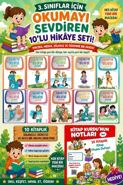 3 .Sınıf Öğrencileri İçin Zevkle Okuyacağı 10 lu Hikaye Seti -4 (Kitap Okuma Not Defteri Hediyeli) ürün görseli 1