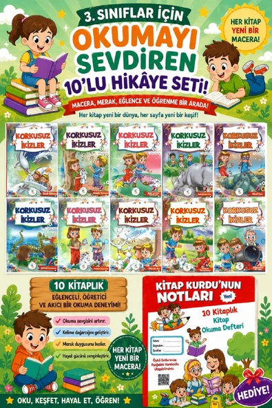 3 .Sınıf Öğrencileri İçin Zevkle Okuyacağı 10 lu Hikaye Seti -3 (Kitap Okuma Not Defteri Hediyeli) ürün görseli 1