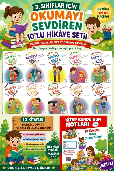 3 .Sınıf Öğrencileri İçin Zevkle Okuyacağı 10 lu Hikaye Seti -6 (Kitap Okuma Not Defteri Hediyeli) ürün görseli 1