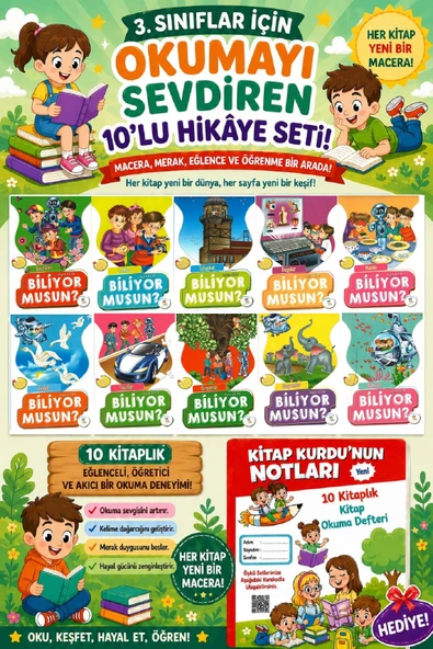 3 .Sınıf Öğrencileri İçin Zevkle Okuyacağı 10 lu Hikaye Seti -5 (Kitap Okuma Not Defteri Hediyeli) ürün görseli 1