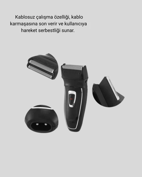 Şarjlı Kablosuz Tıraş Makinesi Çift Başlık Kuru Tıraş Ergonomik Taşınabilir - Resim 5