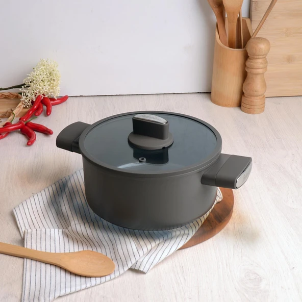 BELARIVA 24 CM GRI SILIKON SAPLI DERIN TENCERE ürün görseli 1