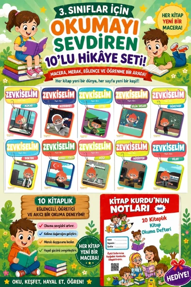 3 .Sınıf Öğrencileri İçin Zevkle Okuyacağı 10 lu Hikaye Seti -10 (Kitap Okuma Not Defteri Hediyeli) ürün görseli 1