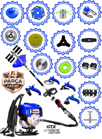 Wacker Pro German VRX-750 FORCE Sırt Tırpan+ Akrobat Çapalama + Toprak Eşeleme 14 Parça FULL Setli ürün görseli 1