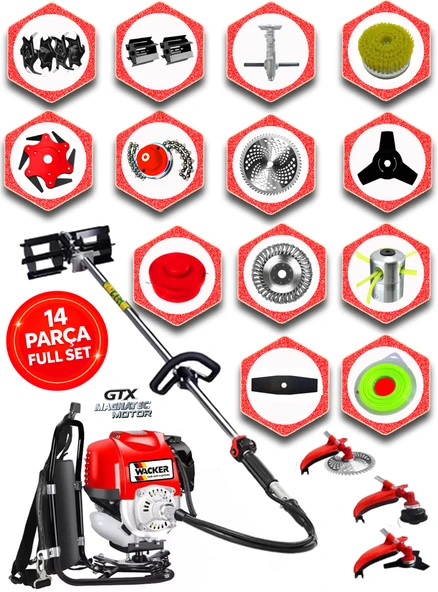 Wacker Pro German VK-677 TORQ Sırt Tırpan+ Akrobat Çapalama + Toprak Eşeleme 14 Parça Bahçe Setli ürün görseli 1