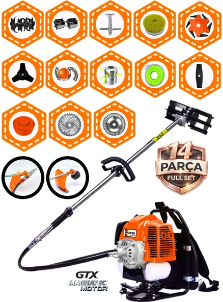 Wacker Pro German VKX-752 PRO Sırt Tırpan+ Akrobat Çapalama + Toprak Eşeleme 14 Parça Temizlik Setli ürün görseli 1