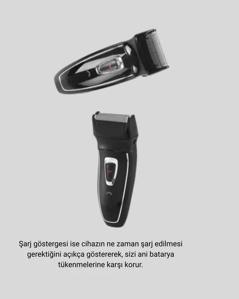 Şarjlı Kablosuz Tıraş Makinesi Çift Başlık Kuru Tıraş Ergonomik Taşınabilir - Resim 3
