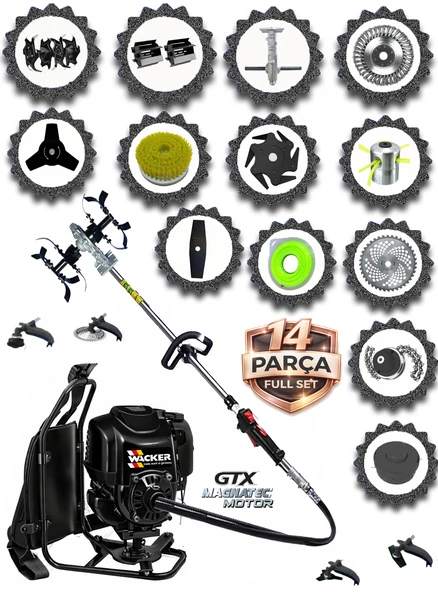 Wacker Pro German VRX-680 MAX Sırt Tırpan+ Akrobat Çapalama + Toprak Eşeleme 14 Parça Bahçe Setli ürün görseli 1