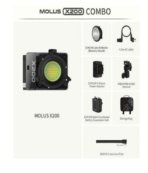 Zhiyun Molus X200 COB Combo Paket 200W Taşınabilir LED Video Işığı - Siyah ürün görseli 1